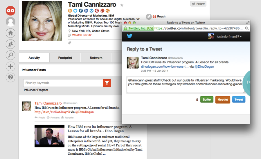 Influencer outreach on Traackr App