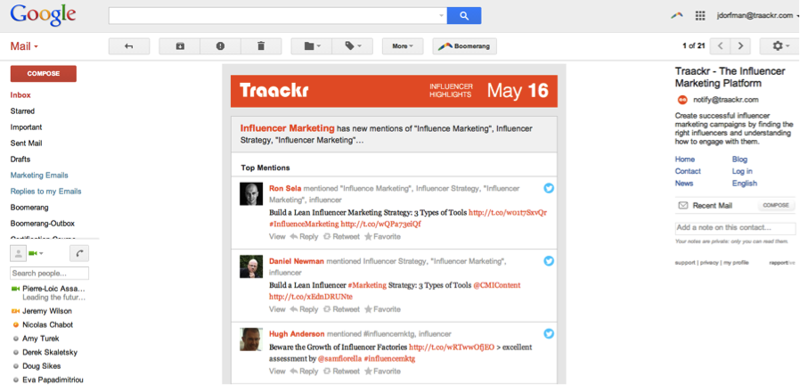 Traackr Highlights email