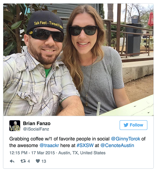 Tweet from Brian Fanzo SXSW 2015